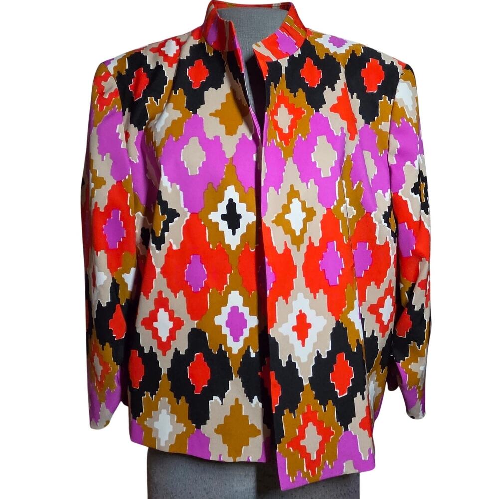 Multi Color Open Front Blazer Jacket Size 18